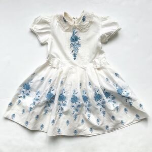 Vintage blue embroidered collar dress fits 5/6T